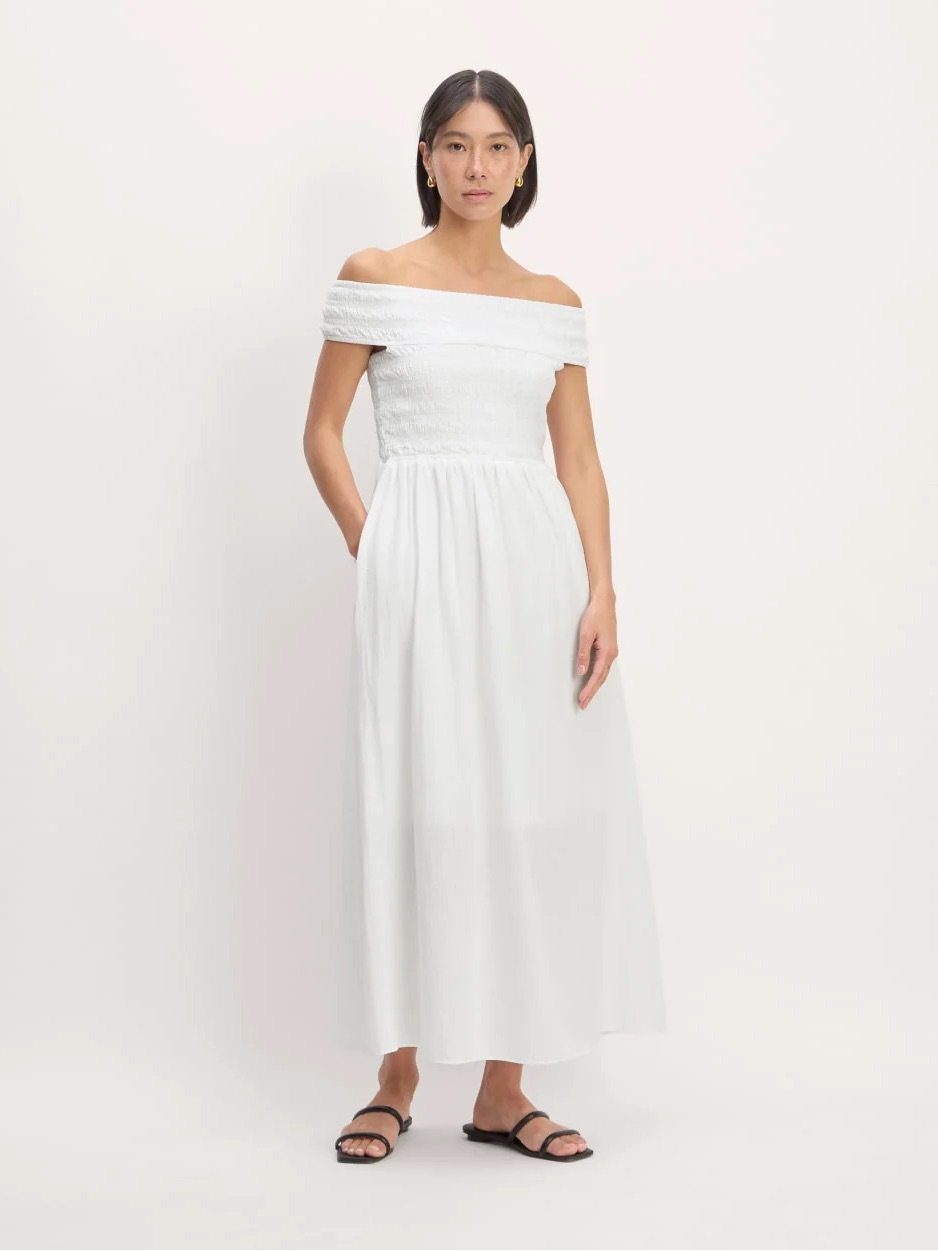 Everlane White Gauze Off Shoulder Dress